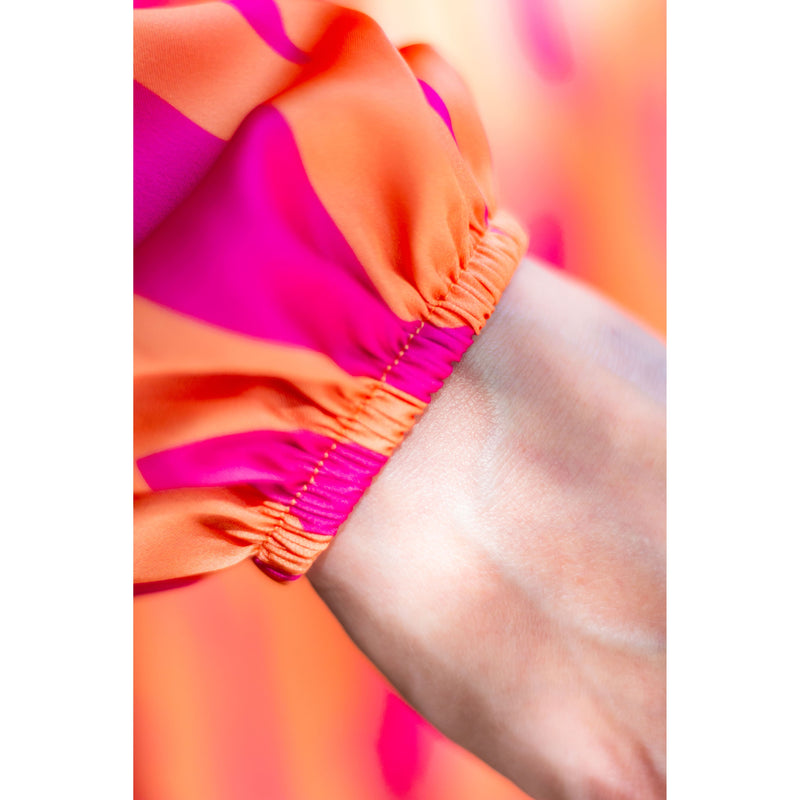 robe-longue-motif-zébré-bi-color-orange-rose