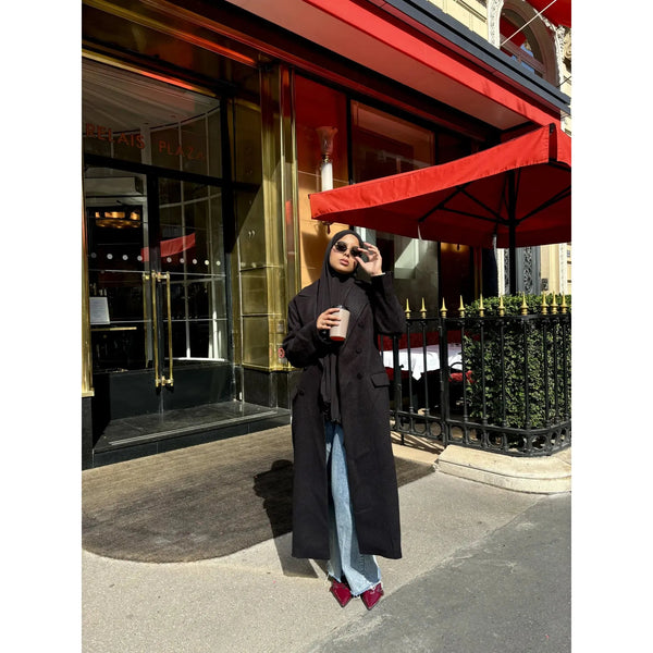 manteau long noir en laine