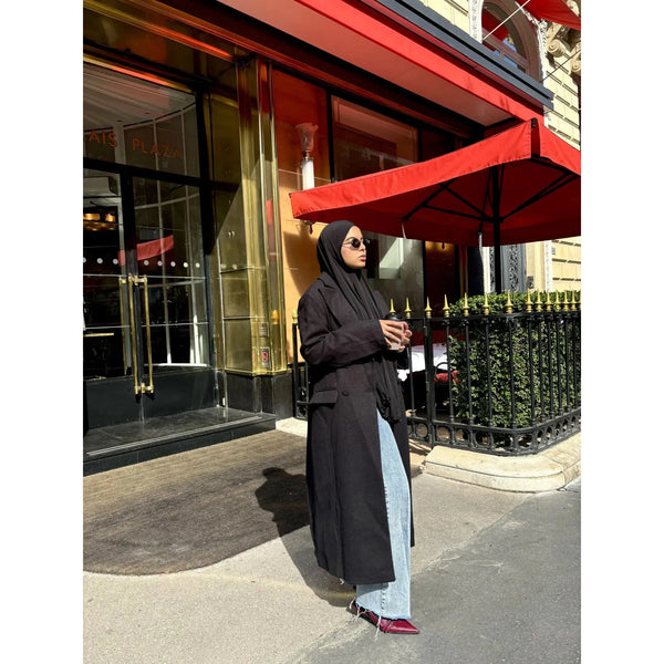 manteau long noir en laine