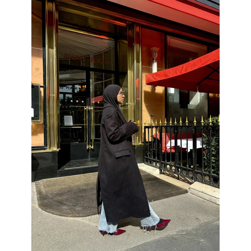 manteau long noir en laine