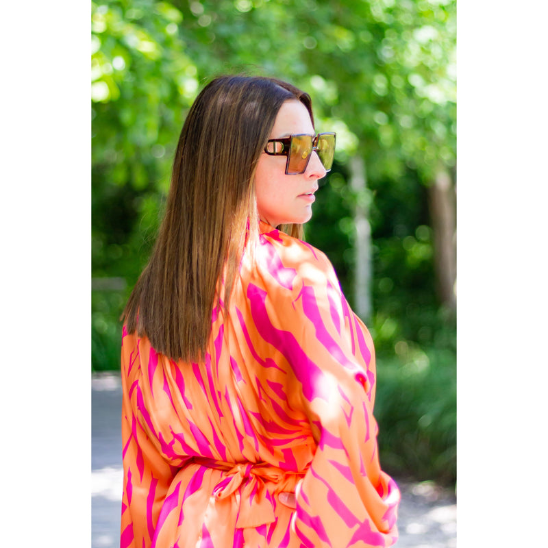 robe-longue-motif-zébré-bi-color-orange-rose