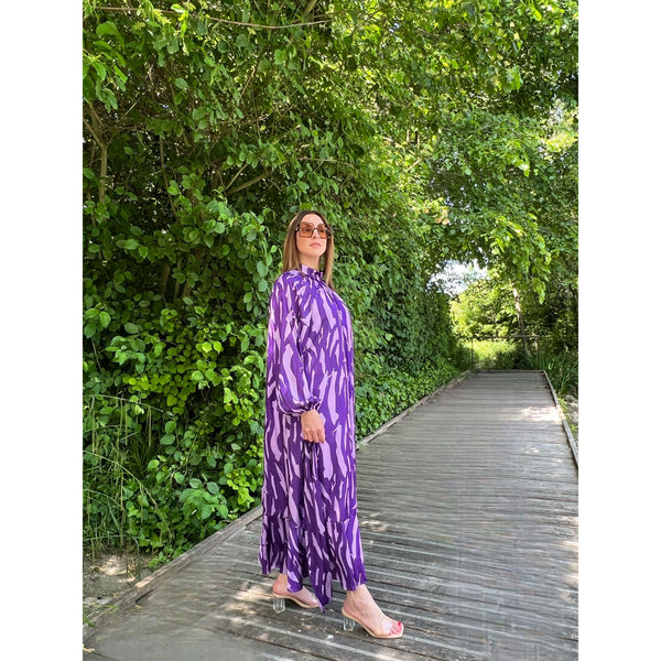robe-longue-motif-zébré-bi-color-violet